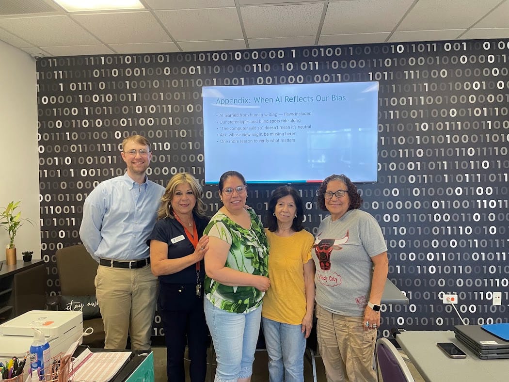 Grant Hauskins with AI Decoded participants in front of the slide When AI Reflects Our Bias
